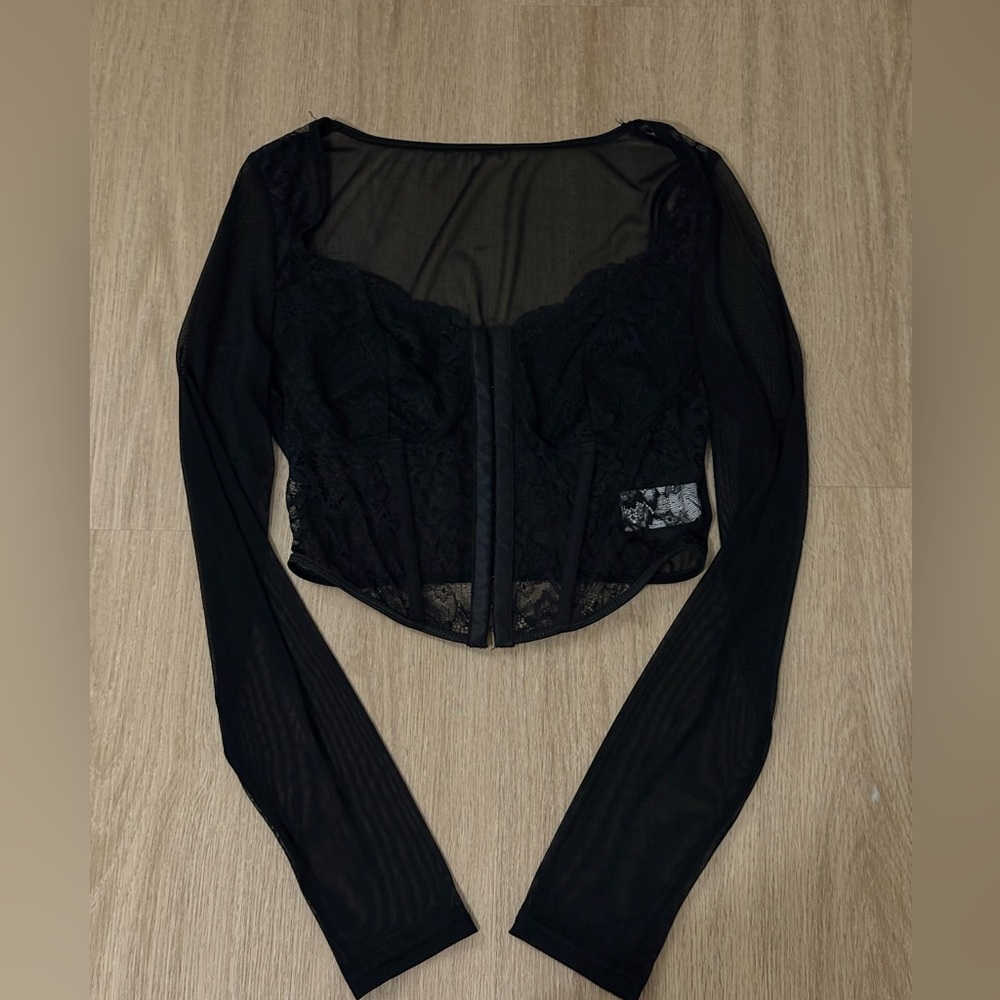 Black Sheer Long Sleeve Lace Top